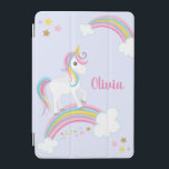 Magische regenboog Unicorn Paars gepersonaliseerd iPad Mini Cover<br><div class="desc">Een leuke eenhoorn paarse iPad cover met sterren en een regenboog. Pas haar naam aan om een leuk cadeau voor een meisje te maken!</div>