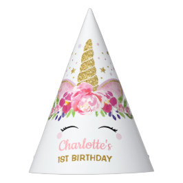 Magische regenboog Unicorn Pink Gold Floral Birthd Feesthoedjes