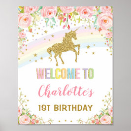 Magische regenboog Unicorn Pink Gold Floral Welkom Poster