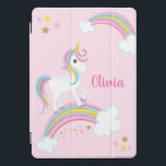 Magische regenboog Unicorn roze gepersonaliseerd iPad Pro Cover<br><div class="desc">Een schattige eenhoorn roze schild met sterren en een regenboog. Pas haar naam aan om een leuk cadeau voor een meisje te maken!</div>