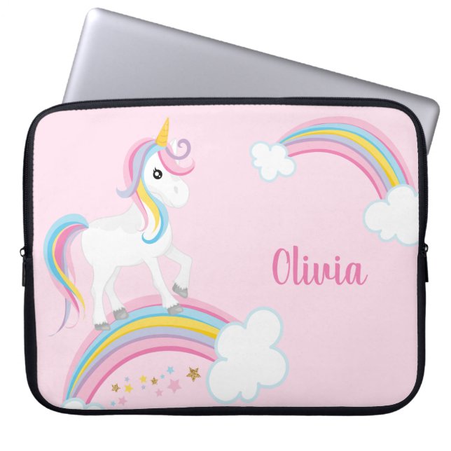 Magische regenboog Unicorn roze gepersonaliseerd Laptop Sleeve (Voorkant)