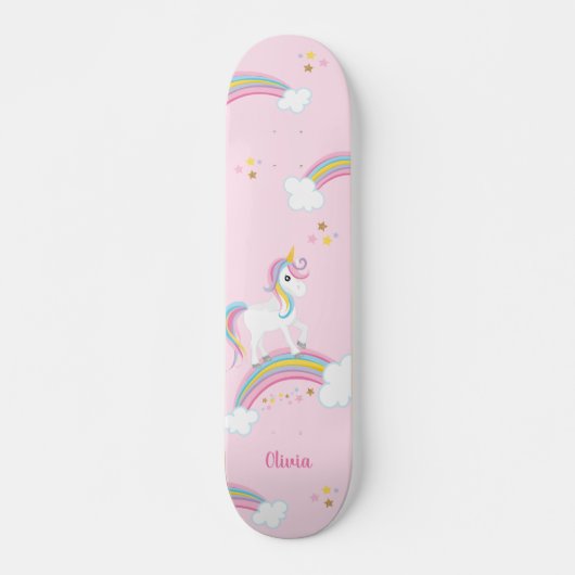 Magische regenboog Unicorn roze gepersonaliseerd Persoonlijk Skateboard (Voorkant)