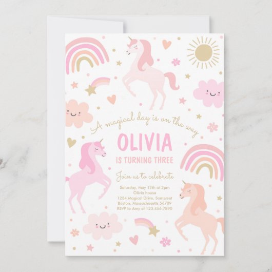 Magische regenboog Unicorn roze pastel Birthday Kaart (Voorkant)