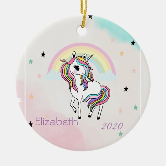 Magische regenboog Unicorn Stars Keramisch Ornament (Voorkant)