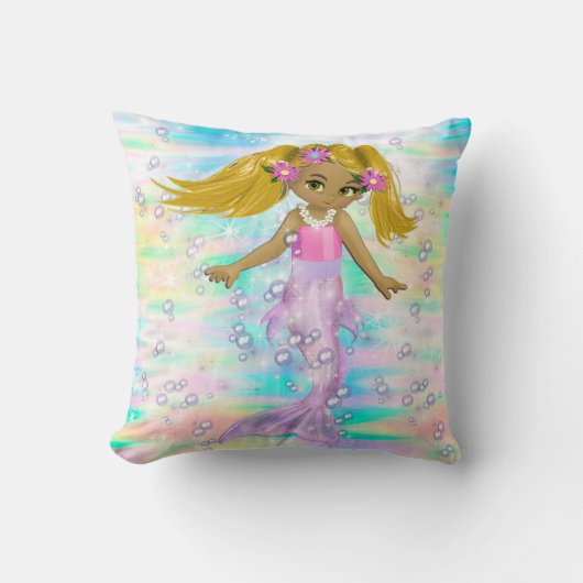 Magische regenboogbundels en Baby Zeemeermin Kussen (Voorkant)