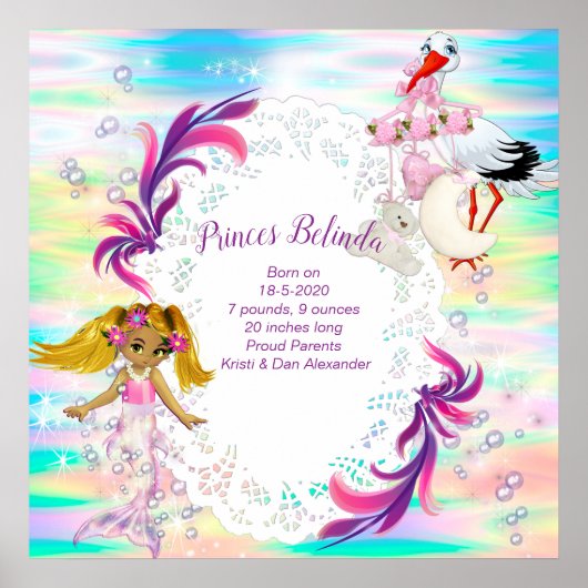 Magische regenboogbundels en Baby Zeemeermin Poster (Voorkant)