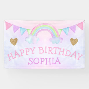 Magische regenboogpasta Girl Birthday Party Cute Spandoek