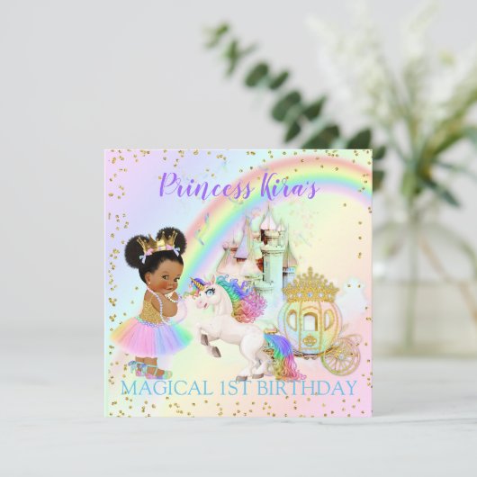 Magische regenboogprinses Castle Carriage Unicorn Kaart (Staand voorkant)