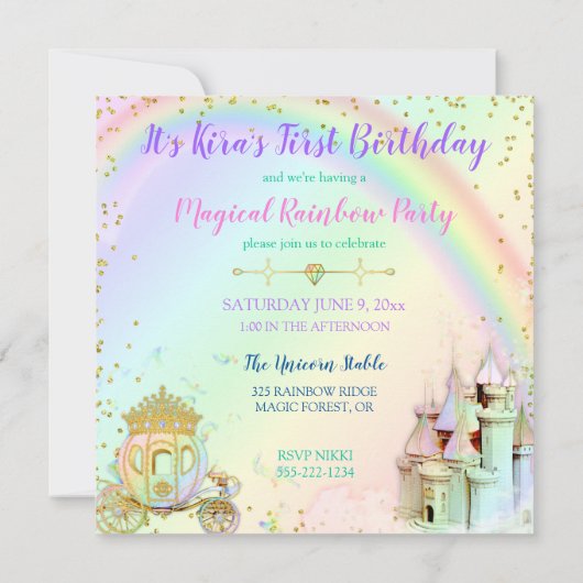 Magische regenboogprinses Castle Carriage Unicorn Kaart (Achterkant)