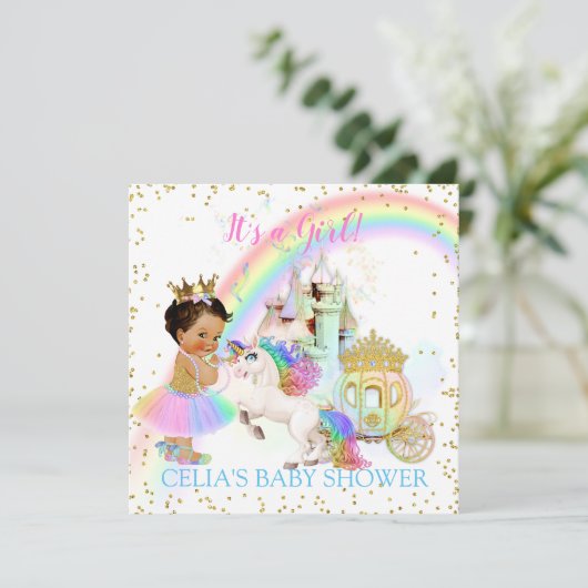 Magische regenboogprinses Castle Carriage Unicorn Kaart (Staand voorkant)