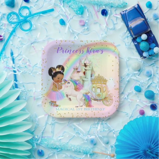 Magische regenboogprinses Castle Carriage Unicorn Papieren Bordje (Feest)