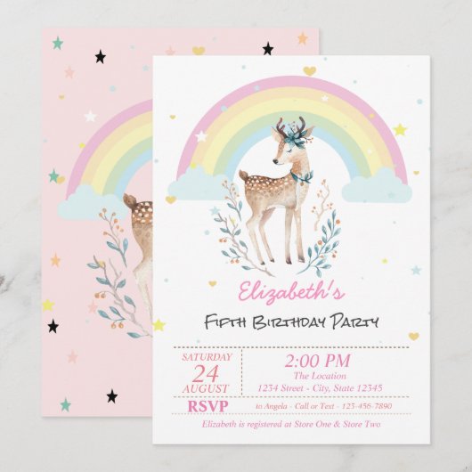 Magische regenboogrenzingsterren Birthday Uitnodig Kaart (Voorkant / Achterkant)