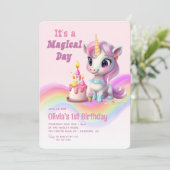 Magische regenboogunicorn 1e verjaardag kaart (Staand voorkant)