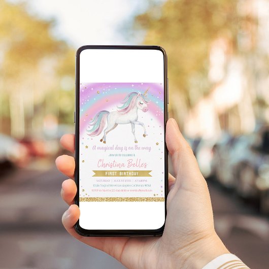 Magische regenboogunicorn 1e verjaardag kaart