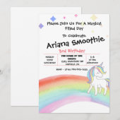 Magische regenboogunicorn Birthday-uitnodiging Kaart (Voorkant / Achterkant)
