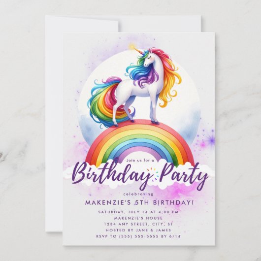 Magische regenboogunicorn Birthday-uitnodiging Kaart (Voorkant)