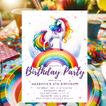 Magische regenboogunicorn Birthday-uitnodiging Kaart<br><div class="desc">Nodig betovering voor uw deur uit met onze levendige Magische Rainbow Unicorn Verjaardagsuitnodiging, de perfecte opmaat naar een dag van verwondering en viering voor uw kleintje. Dit is niet zomaar een uitnodiging - het is een gekoesterd aandenken aan jeugdige ontzag en vreugde. Ontworpen om de verbeelding van jonge dromers en...</div>