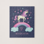 Magische regenboogunikorn legpuzzel<br><div class="desc">Op elk moment,  magical unicorn with hearts and a rainbow decorate this puzzle. Personalize it with her name. A fun gift for a girl. Designed for you by Blackberry Boulevard.</div>