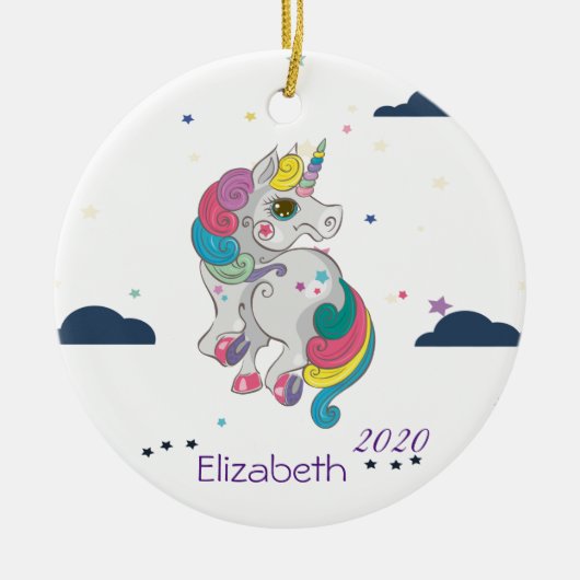 Magische regenboogunikorn, wolken, staren keramisch ornament (Voorkant)