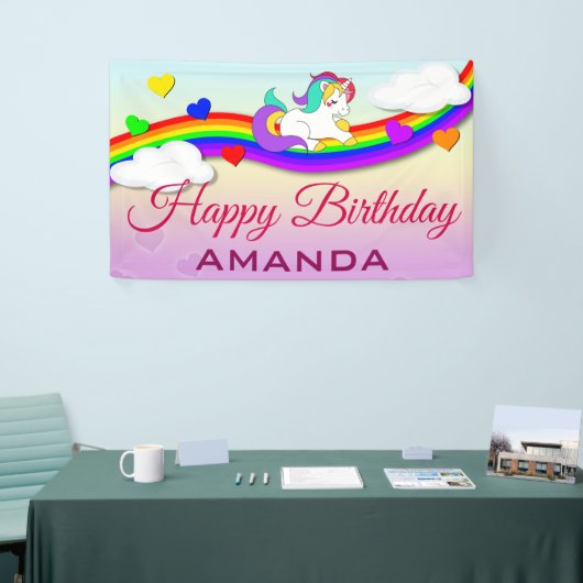 Magische regenboogverkuin Unicorn Birthday Party Spandoek (Beurs)