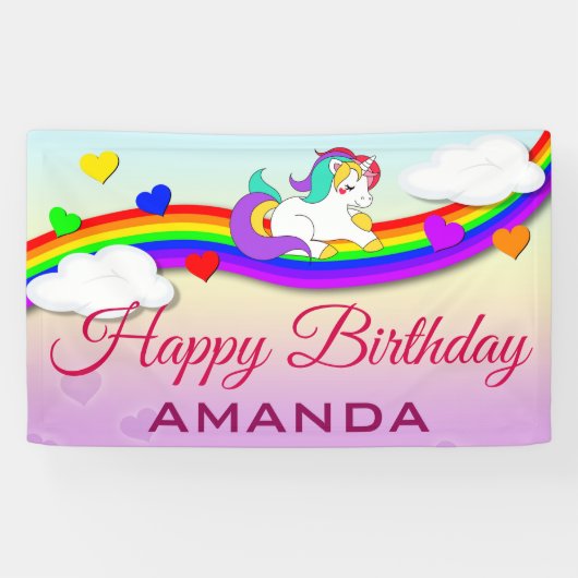 Magische regenboogverkuin Unicorn Birthday Party Spandoek (Horizontaal)