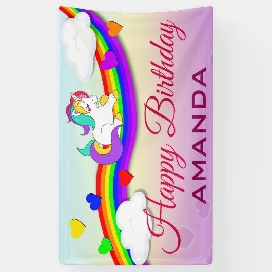 Magische regenboogverkuin Unicorn Birthday Party Spandoek (Verticaal)