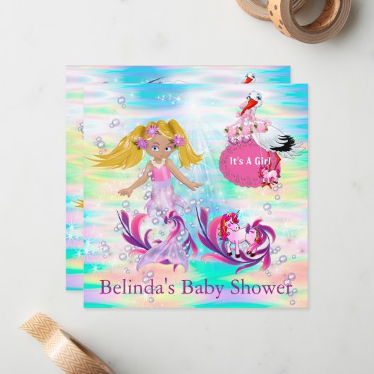 Magische regenboogverzeedemaïden notitiekaartje (Voorkant / Achterkant in situ)