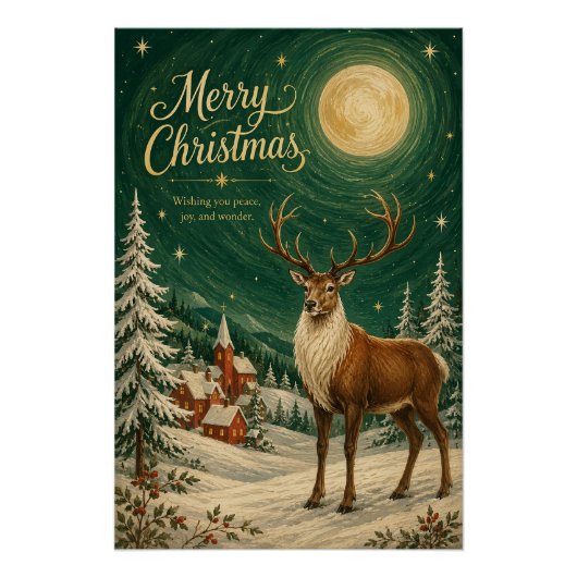 Magische Rendier Wintermaanlicht Perfect Poster (Voorkant)
