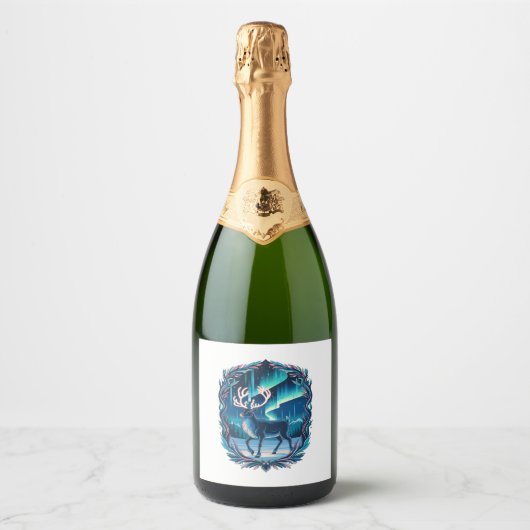 Magische rendiergloed sparkling wijnetiket (Voorkant)