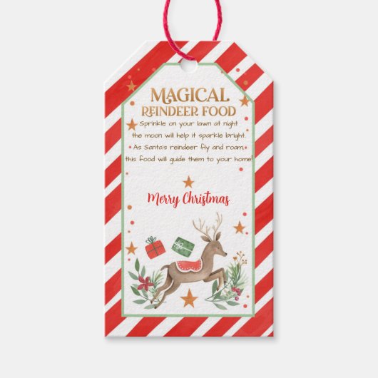 Magische rendiervoedingsveer kerstmis met kerstmis cadeaulabel (Voorkant)