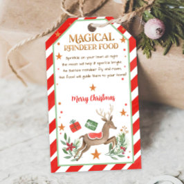 Magische rendiervoedingsveer kerstmis met kerstmis cadeaulabel