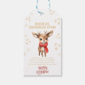 Magische rendiervoedingsveer kerstmis met kerstmis cadeaulabel (Voorkant)