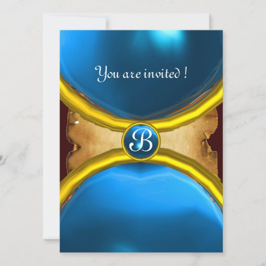 MAGISCHE RINGEN, MONOGRAM perkament edelsteen blau Kaart (Voorkant)