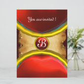 MAGISCHE RINGEN, MONOGRAM perkament edelsteen rood Kaart (Staand voorkant)