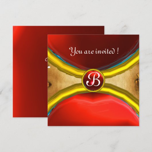 MAGISCHE RINGEN, MONOGRAM perkament edelsteen rood Kaart (Voorkant / Achterkant)