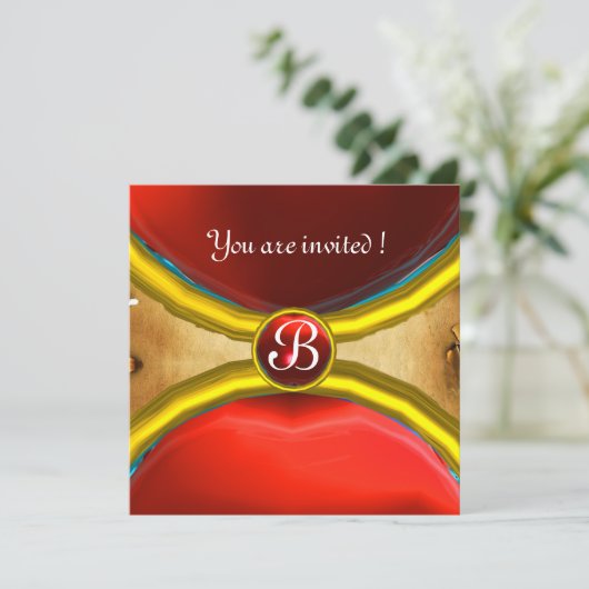 MAGISCHE RINGEN, MONOGRAM perkament edelsteen rood Kaart (Staand voorkant)