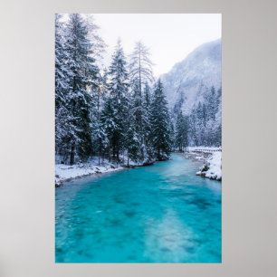 Magische rivier in betoverd winterbos poster