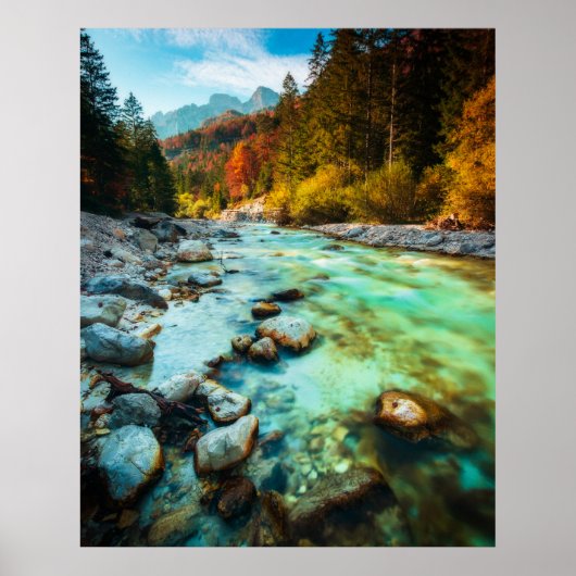 Magische rivier in herfstbos poster (Voorkant)