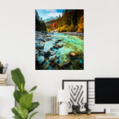 Magische rivier in herfstbos poster (Thuiskantoor)