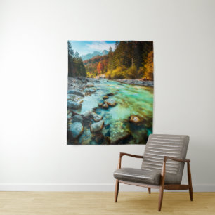 Magische rivier in herfstbos wandkleed