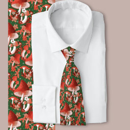 Magische rode en groene paddenstoel stropdas