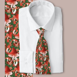 Magische rode en groene paddenstoel stropdas