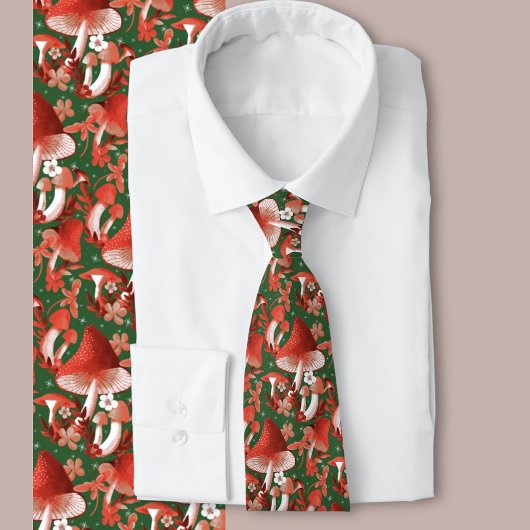 Magische rode en groene paddenstoel stropdas