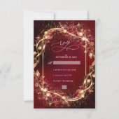 Magische rode gouden accent bruiloft RSVP kaartje (Voorkant)