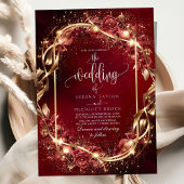 Magische rode gouden accent bruiloft uitnodiging