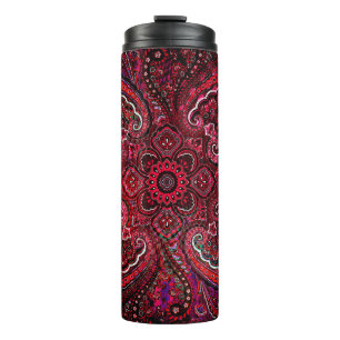 Magische rode paisley op zwarte achtergrond thermosbeker