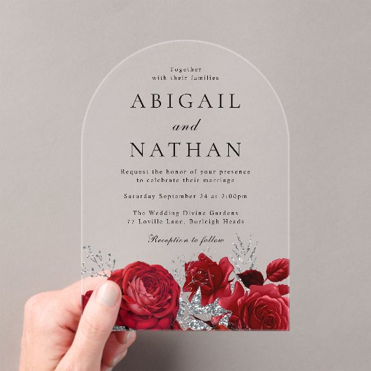 Magische rode rozen boog bruiloft acryl uitnodigingen (Insitu (Draagbaar))