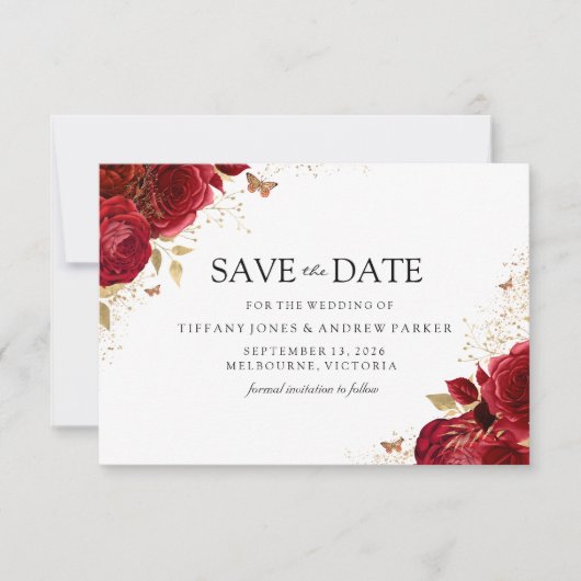 Magische Romantische rozen gouden bruiloft Save The Date (Voorkant)