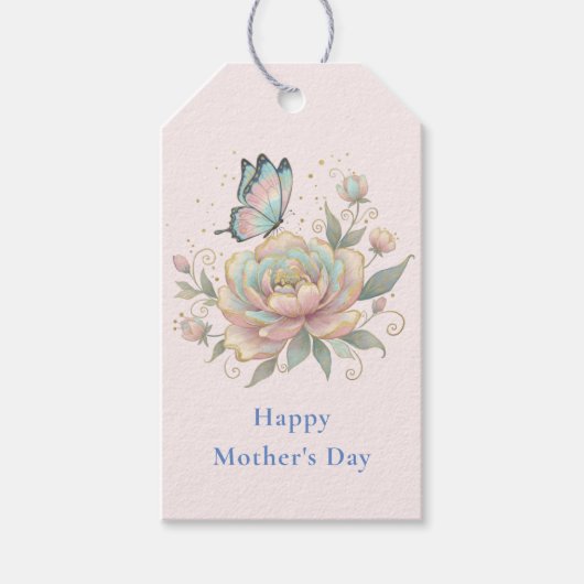 Magische Roos en Vlinder Pastel Moederdag Cadeaulabel (Voorkant)