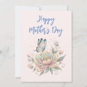 Magische Roos en Vlinder Pastel Moederdag Feestdagenkaart